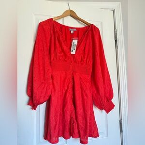 NWT Urban Outfitters Red Long Sleeve Satin Dress Size XS